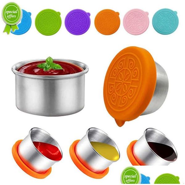 Garrafas frascos reutilizáveis recipientes de aço inoxidável copo de molho com tampas de sile 1.7oz salada molho recipiente piquenique armazenamento de alimentos dh78n