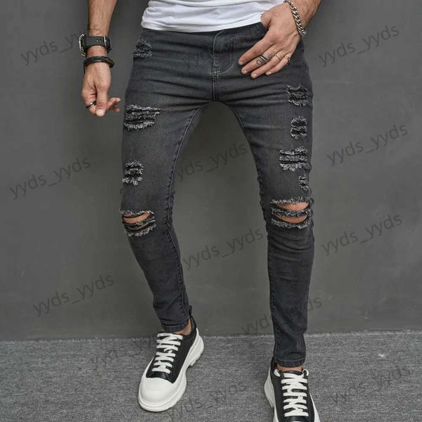 Jeans da uomo 2023 Uomo High street Elegante strappato Hip hop Casual Skinny Jeans a matita Maschile Stretch Fori Pantaloni in denim slim T231123