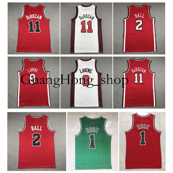 GH Zach Lavine Bull Demar Derozan Maglia da basket Chicagos Derrick Rose Lonzo Ball Rosso Bianco Taglia S-XXL