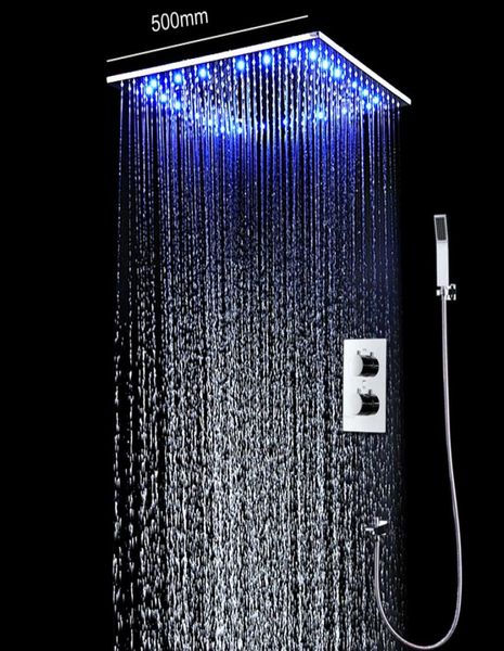 el Badezimmer 20 Zoll Regenduschsystem Wasserkraft LED-Leuchten Thermostatisches Mischventil Handbrauseset5309376