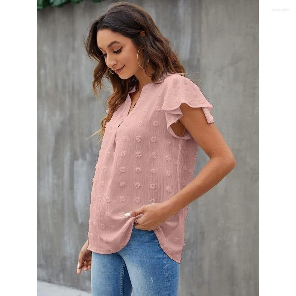 Damenblusen 2023 Mode Damenhemden Tops Polka Dot Elegantes Rosa Hemd Damen Kurzarm Streetwear Kleidung