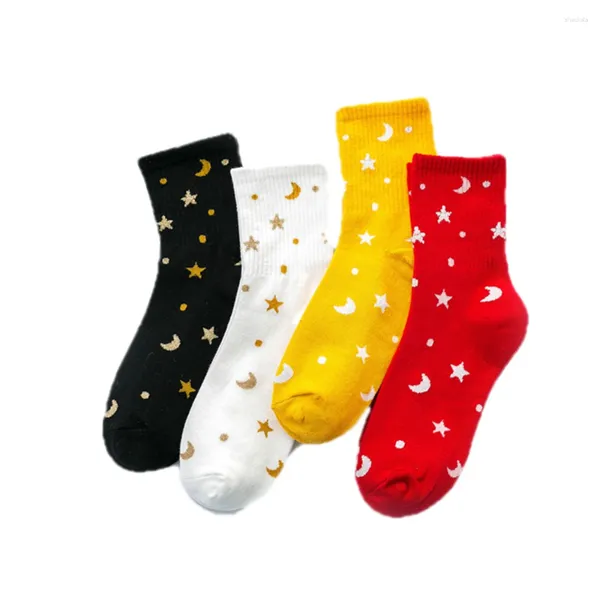 Frauen Socken Lustige Sterne Mond Baumwolle Unisex Harajuku Tube Sokken Skateboard Straße Hip Hop Helle Farbe