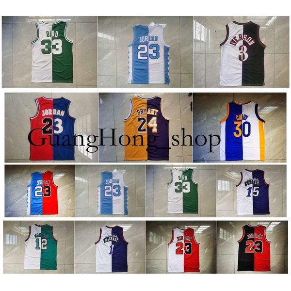 GH Split Dois Retro Ed Basquete Jersey Allen Iverson Vince Carter Ja Morant Stephen Curry Larry 33 Bird 23 Michael Jor Dan 24 Brayant Tracy