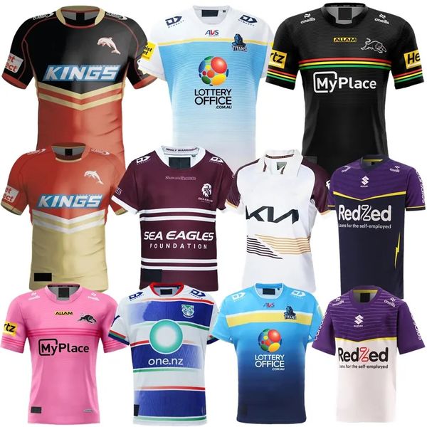 2024 Penrith Panthers Rugby Shirt 23 24 Titans Dolphins Manly Sea Eagles Melbourne Storm Brisbane Broncos Warriors casa lontano Camicie da uomo Taglia S-5XL