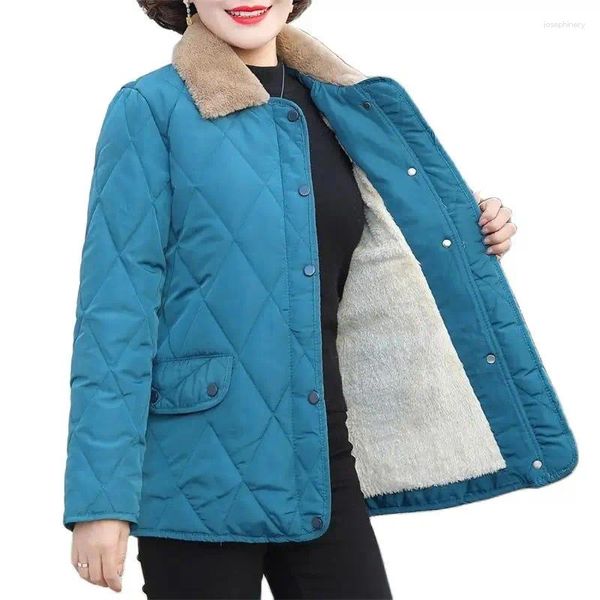 Casacos de trincheira femininos mãe algodão acolchoado casaco de moda de inverno para mulheres de meia-idade e idosas soltas de peito único adicionar veludo acolchoado quente