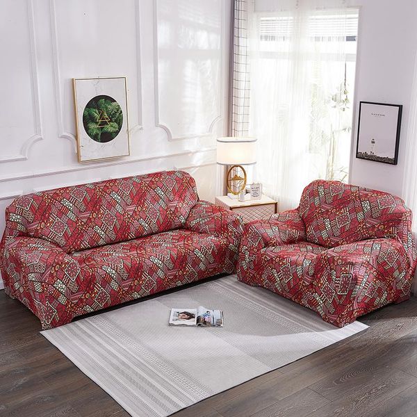 Tampas de cadeira 2023 Red Mandala Stretch Slipcovers Sofá Tampa para sala de estar Couch elástico seccional boêmio único/dois/três/quatro assentos