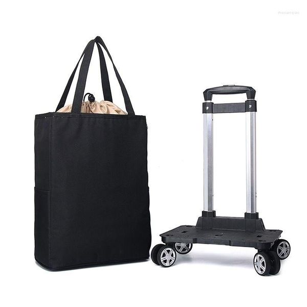 Aufbewahrungstaschen Faltbare Einkaufstasche Damen Big Pull Cart Trolley für Organizer Tragbar Kauf Gemüse Obstmarkt mit 4 Rädern