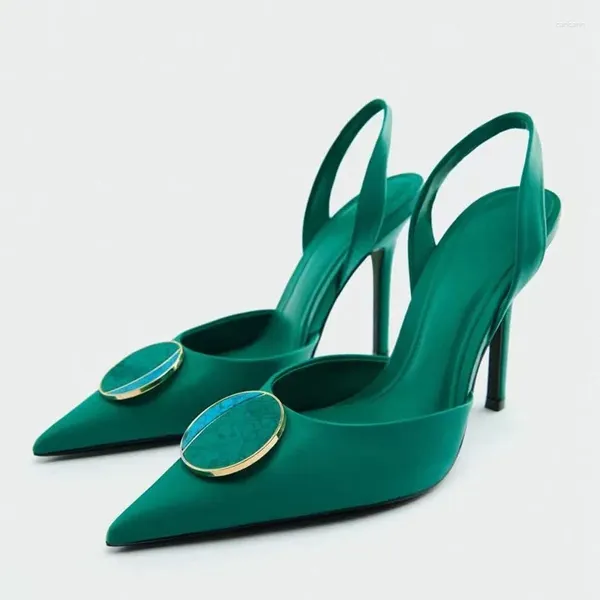 Sapatos de vestido marca sexy saltos sandálias verdes strass salto alto estilingue mulheres primavera verão bombas femininas stiletto único