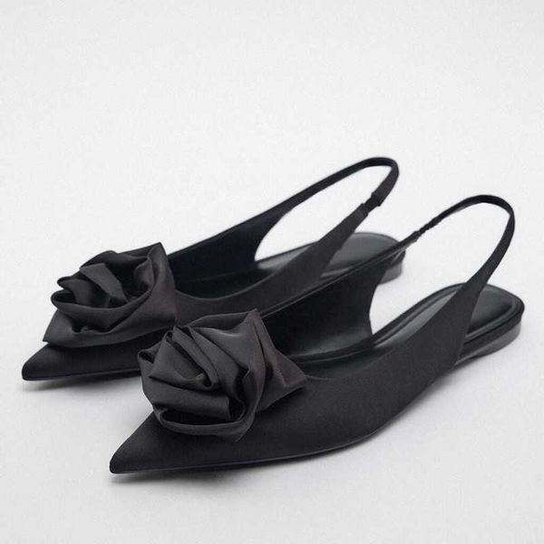 Sandalen Womans Flower Flat Slingpumps Damen Spitzschuhe Herbst Schwarze Hausschuhe Lady Casual Plus Size s 230406