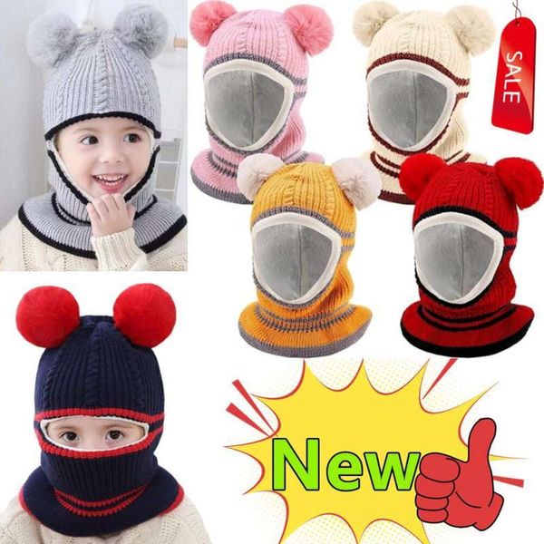 Novo inverno chapéus do bebê cachecol de uma peça chapéu do bebê proteção orelhas chapéus acrílico quente para meninos meninas infantil criança gorro 2-5 anos