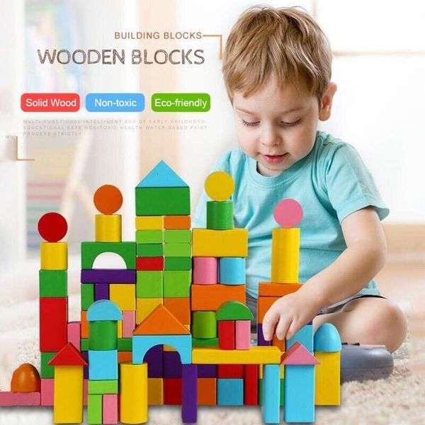 Neue 40 teile/sätze Große Sichere Holz Bausteine Frühe Pädagogische Blöcke Bunte Bau Spielzeug Kinder Lernen für Kinder