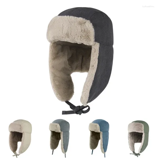 Berets moda chunky quente trapper chapéu para homens mulheres inverno russo chapéus grosso pelúcia forrado à prova d 'água ao ar livre caça esqui boné