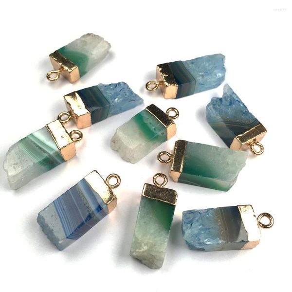 Colares pendentes 1pcs pedra natural agates charme azul verde para colar Brinco de bracelete Acessórios de joalheria Fazendo diy 10x30-12x32mm