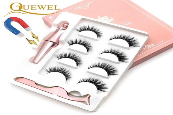 Quewel Magnetische Wimpern-Eyeliner-Set, 25 mm, falsche Wimpern, magnetische Eyeliner-Pinzette, 4 Paar, Box, praktisches langes Make-up-Set9103453