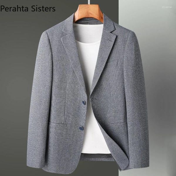 Ternos masculinos de qualidade marca moda casual cinza xadrez elegante fino ajuste inteligente blazers jaqueta requintado roupas masculinas 2024
