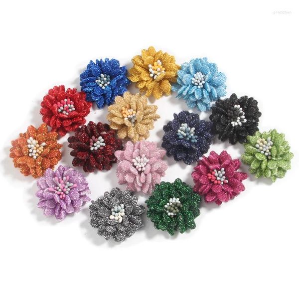 Fiori decorativi 10 pezzi 3,5 cm 1,4 pollici glitter fiore artificiale boutique di seta per decorazioni per la casa della festa nuziale fai da te ghirlanda floreale scrapbook