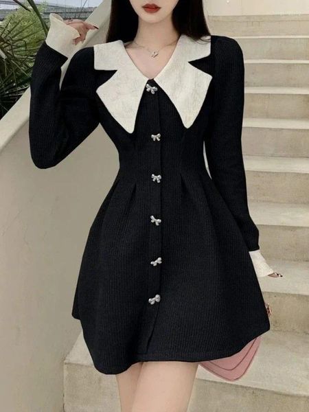 Abiti casual Deeptown Harajuku stile coreano mini abito intero donna Y2k manica lunga nera tunica giapponese abiti da principessa autunno