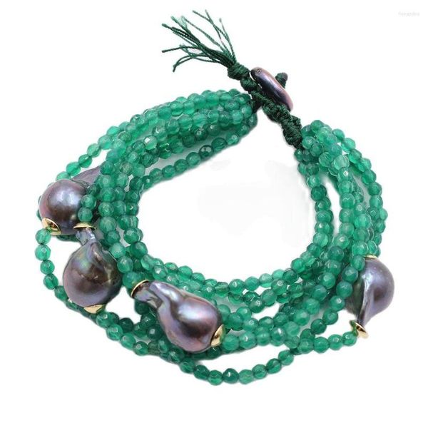 Jóias de fita guaiguai 8 fios facetados redondos verdes ágates pretos keshi barroco pérola bracelete artesanal para mulheres senhora