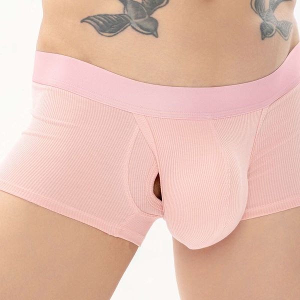 Cueca boxer masculina sexy, roupa íntima erótica com arquivo aberto respirável, moda sexual, bolsa com bojo macio, cuecas de biquíni gay sissy