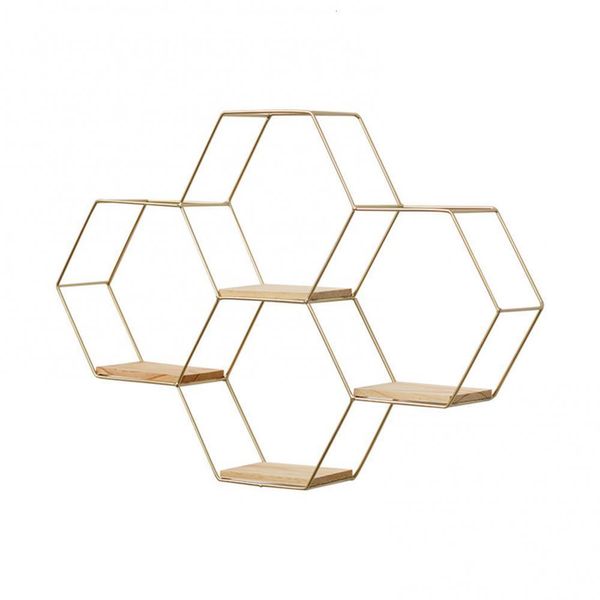 Objetos decorativos Figuras de ferro hexagonal nórdico Stand Small Pot Wall Holder prateleira de armazenamento de metal de metal prateleiras 230422