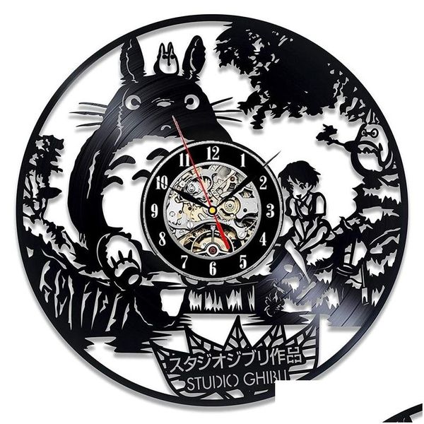 Orologi da parete Studio Ghibli Totoro Orologio Cartoon Il mio vicino Disco in vinile Orologio Decorazioni per la casa Regalo di Natale per bambini Consegna a goccia Gar Dh58Y