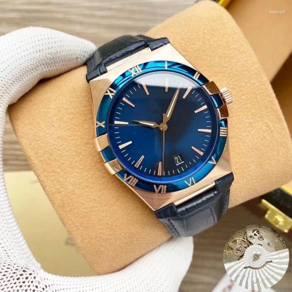 Relógios de pulso 2023 top masculino luxo máquina automática 39mm azul rosa calendário de ouro multi-dial marca moda cinto relógio