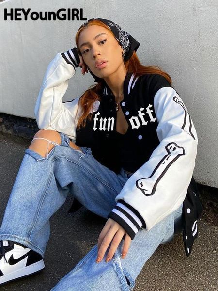 Giacche da donna HEYounGIRL Hip Hop Harajuku Varsity Bomber Jacket Donna Vintage Oversize Stampato Baseball Racing Uniform Cappotti Streetwear