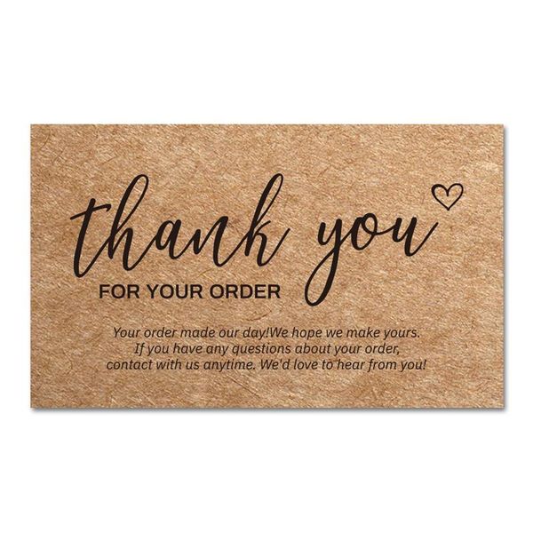 Biglietti d'auguri 30 pezzi / pacco 250 gsm Carta Kraft naturale Grazie per il tuo ordine Pacchetto regalo per piccoli negozi Decorazione biglietti da visita