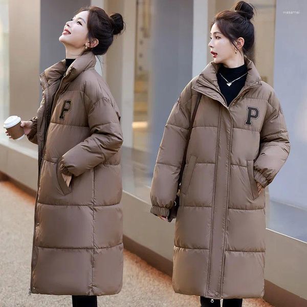 Trench da donna Parka di media lunghezza Inverno Coppie Vestiti Donna Colletto alla coreana Giacche Cappotto di cotone sciolto moda Manteau Femme Hiver