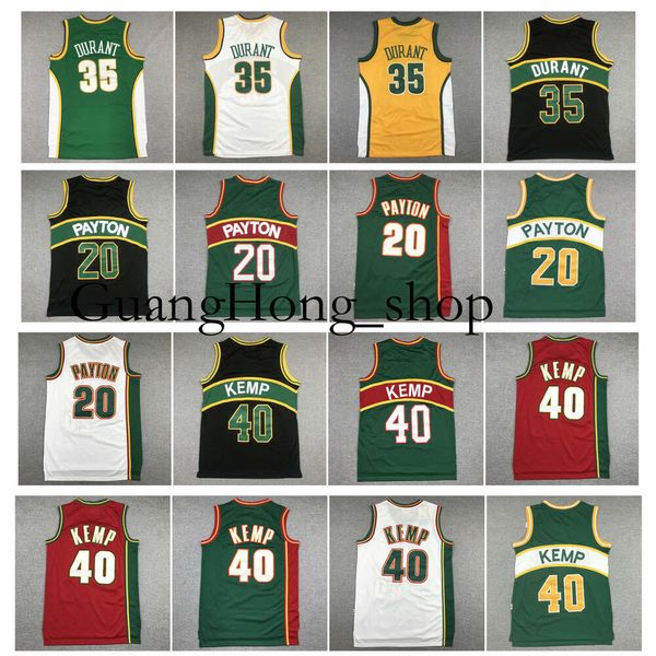 Maglia da basket GH Kevin Durant Supersonic Seattle Gary Payton Shawn Kemp Mitch e Ness Ritorno al passato Rosso Giallo Verde Bianco Nero Taglia S-XXL