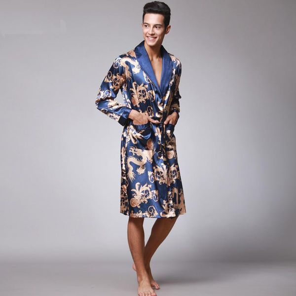 Restas de dormir masculinas Sleep Lounge 2023 Fashion Faux Silk Robe de mangas compridas roupas de luxo para casas