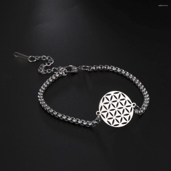 Braccialetti con ciondoli COOLTIME Bracciale con pendente a forma di fiore della vita in acciaio inossidabile Lotus Star David Box Chain Jewlery Gift