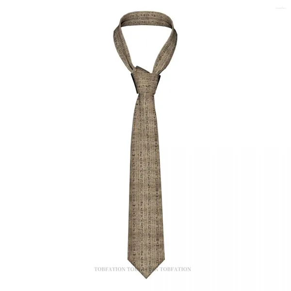 Laços hieróglifos em madeira mitologia egípcia clássico masculino impresso poliéster 8cm de largura gravata cosplay acessório de festa