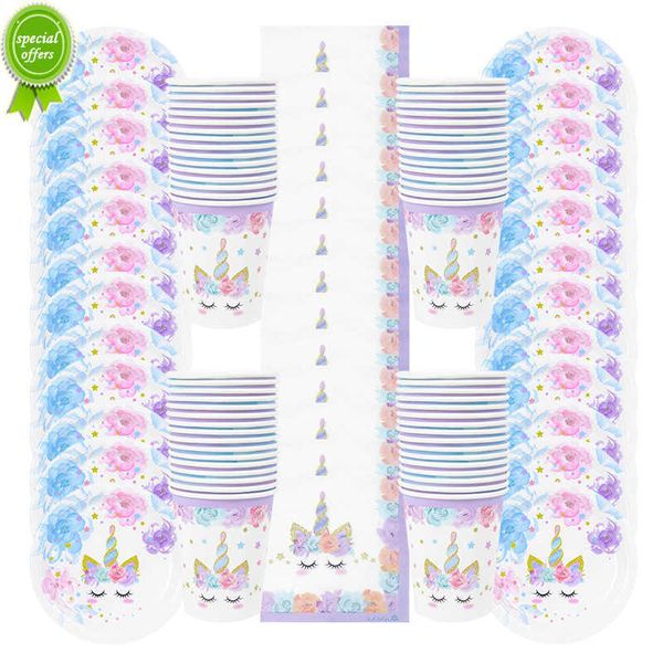 Nuovo 48 Pz/set Unicorno Stoviglie Usa E Getta Piatto di Carta Tovagliolo Tazza Unicorno Ragazza Decorazioni Festa di Compleanno Regali Per Bambini Baby Shower