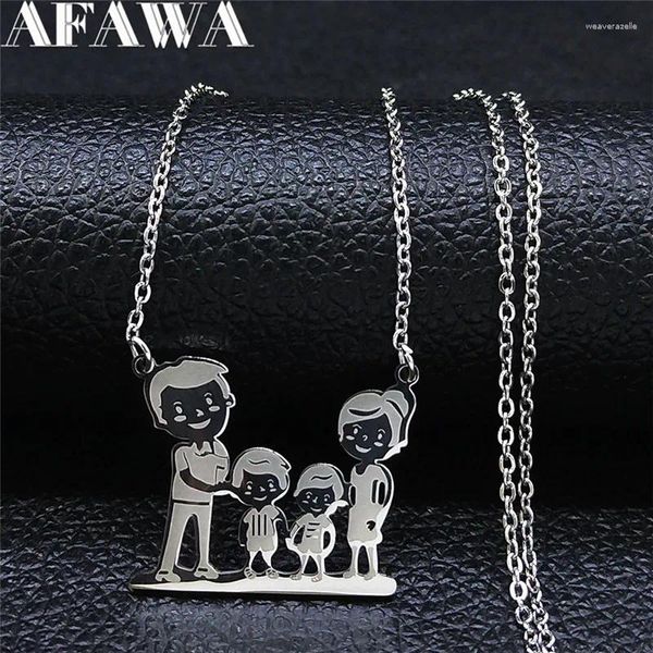 Anhänger Halsketten Familie Papa Mama Sohn Silber Farbe Kette Halskette Frauen Edelstahl Schmuck Kragen Mujer Muttertag Geschenk N328S01