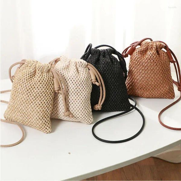 Waist Bags Fashion Women Handbag Ladies Straw Phone Bag Retro Rattan Handbags Woven Summer Beach Shoulder Bolsa Feminina