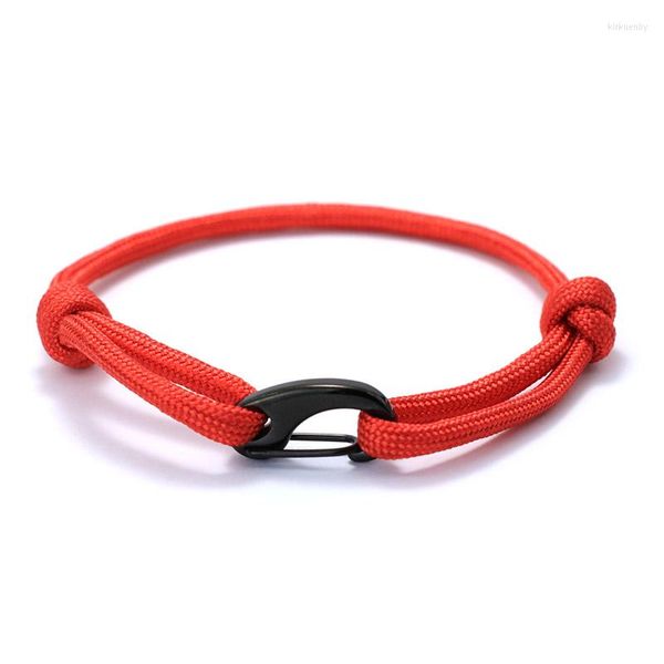 Bracciali con ciondoli Buona fortuna Bracciale in corda di paracord Unisex Moschettone in acciaio inossidabile nero Bracciale di sopravvivenza all'aperto Brazalete da surf regolabile