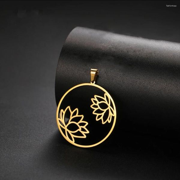 Kolye Kolyeler Eueavan 5pcs Kolye için Yuvarlak Lotus Çiçeği Kadınlar Paslanmaz Çelik Takılar Yoga Budizm Mücevher Yapma Malzemeleri Hediyeler