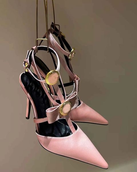 Elegante Damen Gianni Ribbon Cage Sandalen Schuhe Satin Schwarz Rosa Gelb Spitz Pumps Party Hochzeit Hochhackige Dame Slingback EU35-43