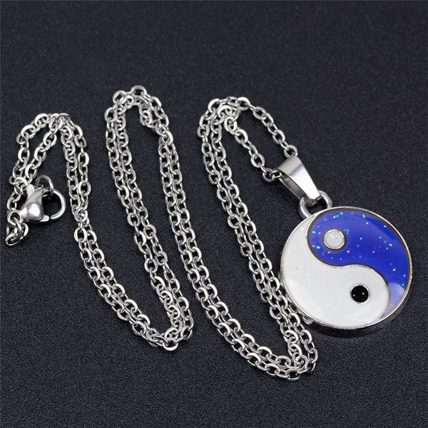 Trendy Tai Chi Yin e Yang Ciondolo termocromico Collana da uomo Gioielli di design Acciaio inossidabile sudamericano Catena d'argento Collane girocollo per uomo Festa regalo