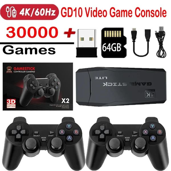 Jogadores de jogos portáteis GD10 128G Gamestick 4K 10000 Jogos espanhóis Retro Video Consoles Sistema Emuelec43 24G Controle sem fio Handle 231123