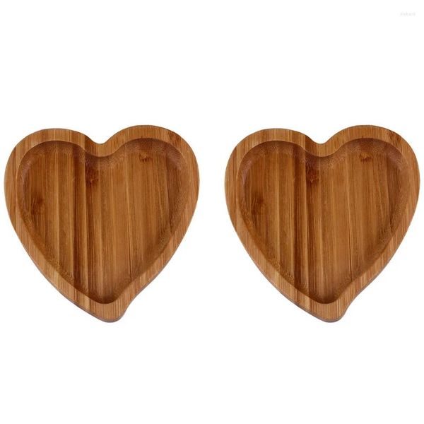 Sacchetti per gioielli 2 pezzi Love Bamboo Vassoio Gingillo in legno a forma di cuore Anello portapiatto da dessert