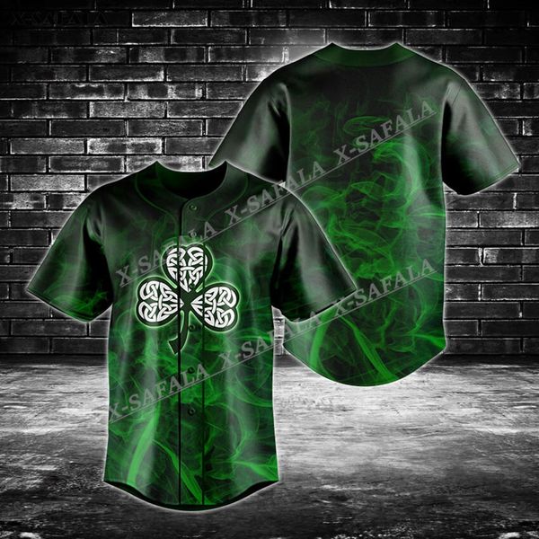 Camicie casual da uomo Happy StPatrick's Day Irish Shamrock Green Smoke Celtic Knot Camicia in jersey da baseball stampata in 3D Uomo Streetwear Manica corta 230422