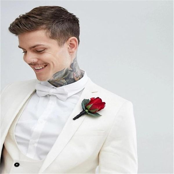 Ternos masculinos 2023 personalizados Slim White Notch Lapela Terno masculino Vestido de festas de casamento de 3- Conjunto de calças (colete da calça)