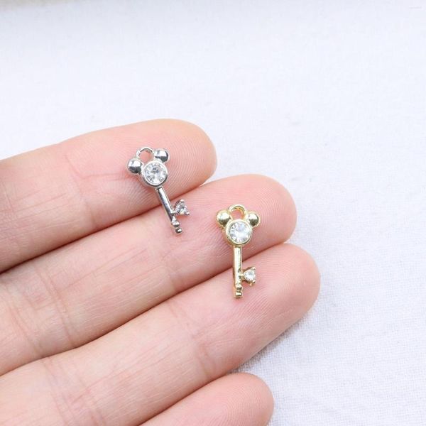 Charms Eruifa10pcs 7 15 Pretty Key com Acessório de Rhinestone Girl Frencho de Brincho de Liga de Zinco Jóias Diy Diy 2 cores