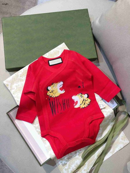Marken-Jumpsuits für Kleinkinder, Tiermusterdruck, Kleidung für neugeborene Babys, Größe 56–80, festlicher roter gestrickter Body für Kleinkinder, 25. Nov