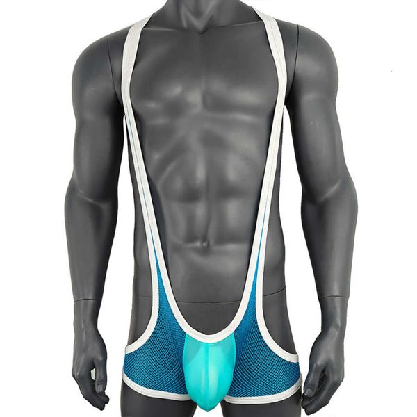 Macacão transparente ultrafino masculino, sexy, transparente, costas em t, malha em forma de u, respirável, lingerie de bondage, cinto de segurança