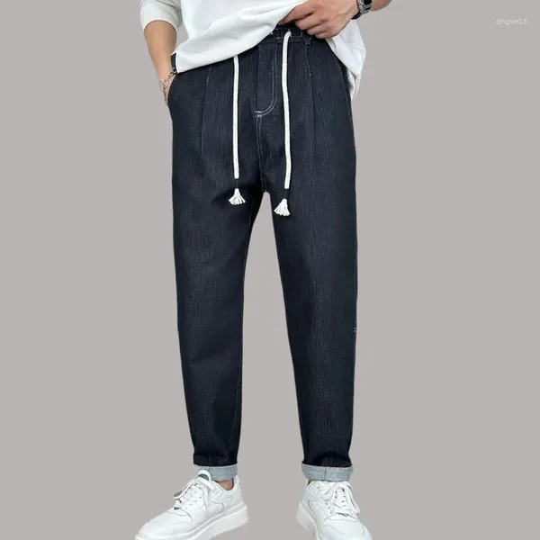 Jeans da uomo 2023 Uomini Lavaggio Indumenti da lavoro Elastico in vita con coulisse Jogging Streetwear Allentato Versatile Dritto Casual Hombre Pantaloni