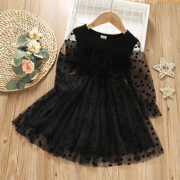 Mädchenkleider Mädchen Kinder Prinzessin Kleid Baby Mädchen Punkte Drucken Rundhalsausschnitt Langarm Freizeitkleidung Ballkleid Herbst Niedliche Kleidung