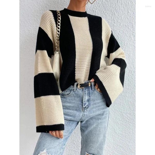 Felpe con cappuccio da uomo Primavera Autunno Maglione a righe 2023 Indossare Contrasto Tempo libero Maglieria Donna Casacos De Inverno Feminino Maglioni